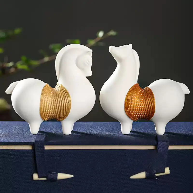 Two Bamboo Thread Porcelain White Horse